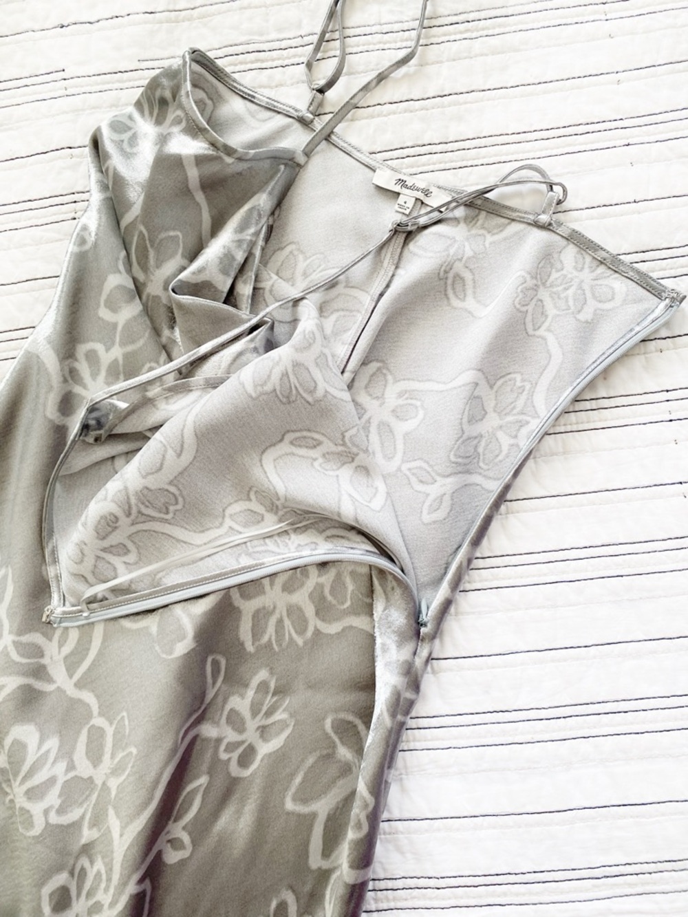 Madewell Metallic Midi Slip Dress in Floral Liquid Metal Silver size 4 - Picture 11 of 13